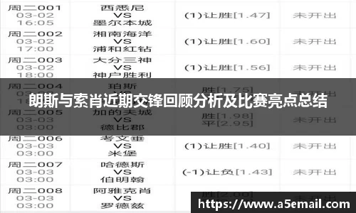朗斯与索肖近期交锋回顾分析及比赛亮点总结
